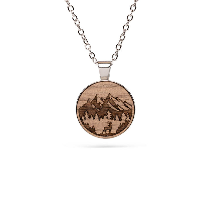 Halskette aus Holz Berg Motiv