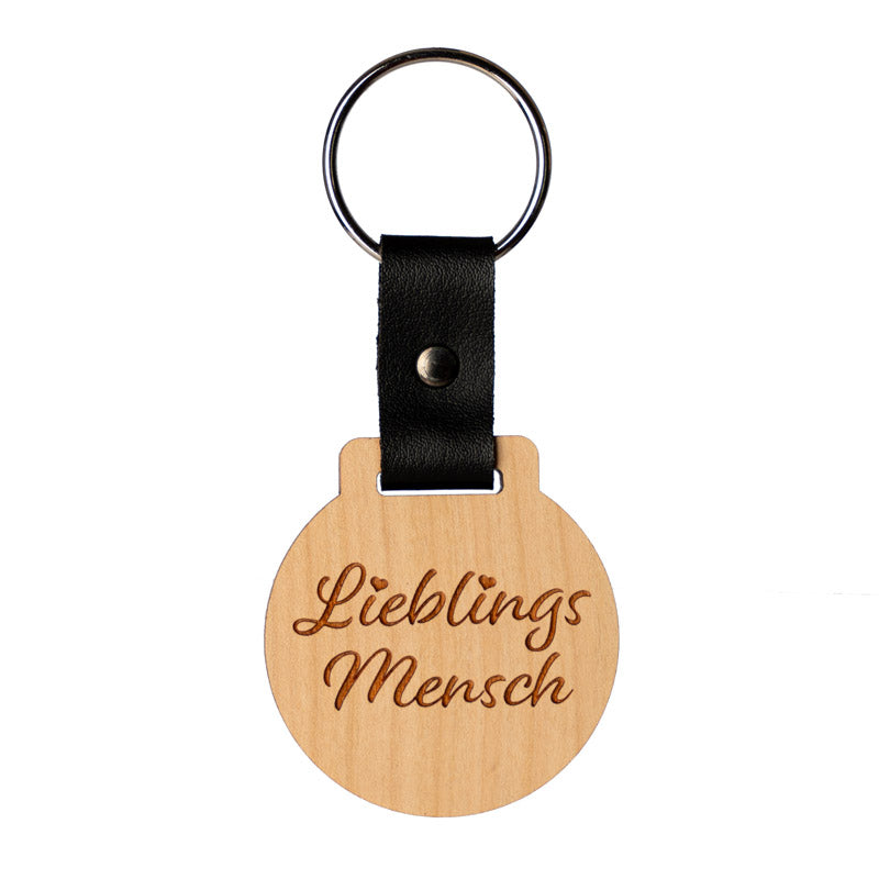 Lieblings Mensch Schlüsselanhänger aus Holz und Kaktusleder als lederband