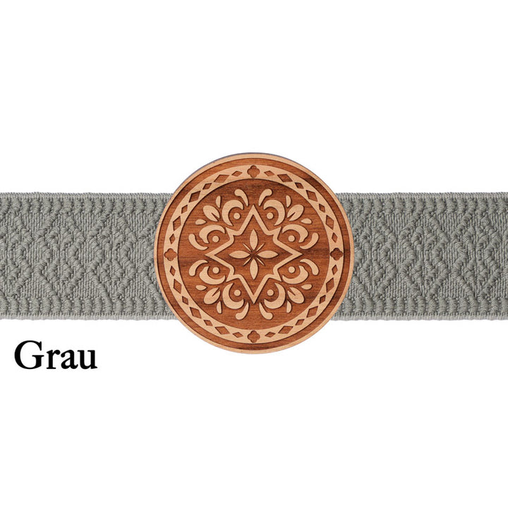 Dirndlschürze Schließe Holz rund mit grauem Band