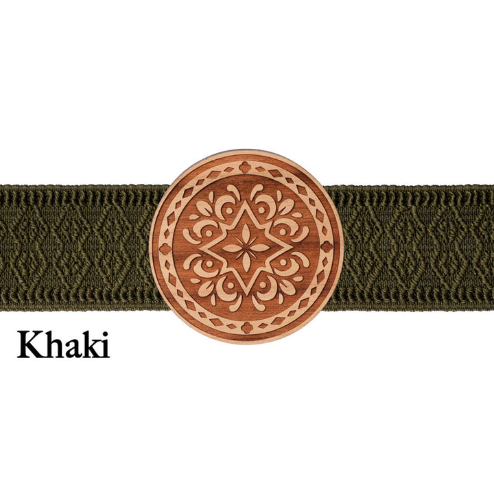 Dirndl Schnalle Holz rund mit khakifarbenem Band