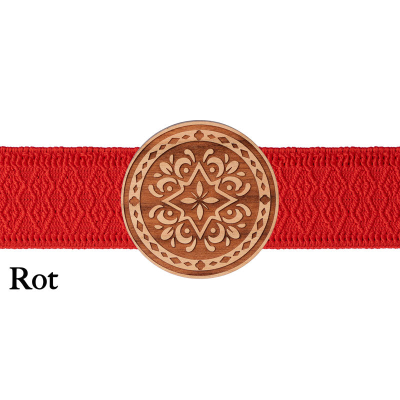 Dirndl Schnalle Holz rund mit rotem Band