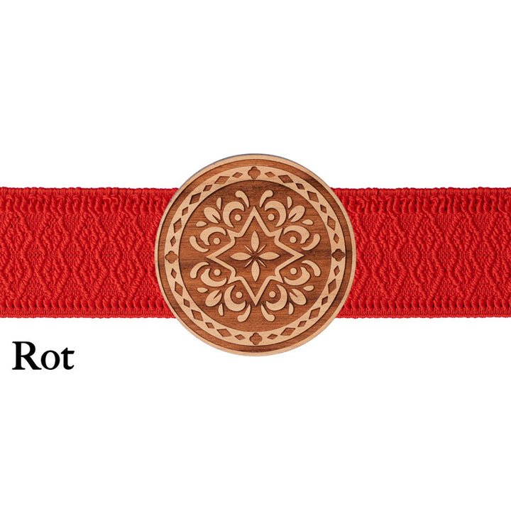 Dirndl Schnalle Holz rund mit rotem Band