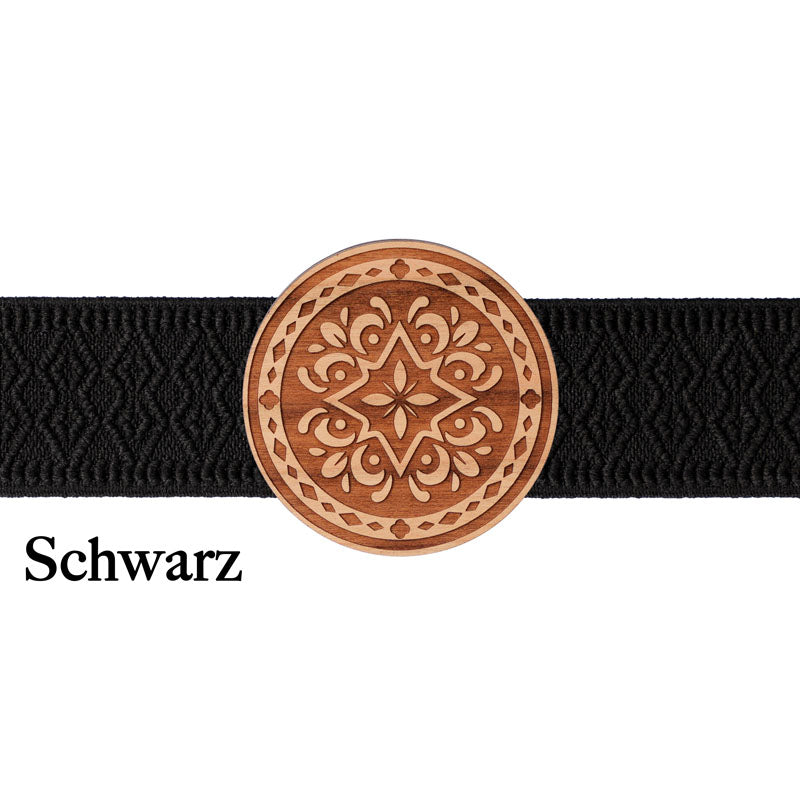 Dirndlschließe Holz rund mit schwarzem Band