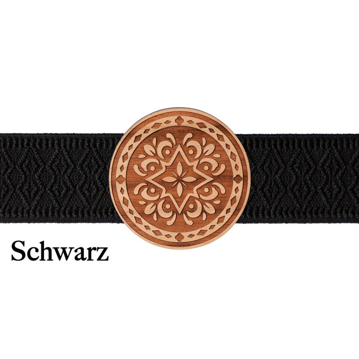 Dirndlschließe Holz rund mit schwarzem Band
