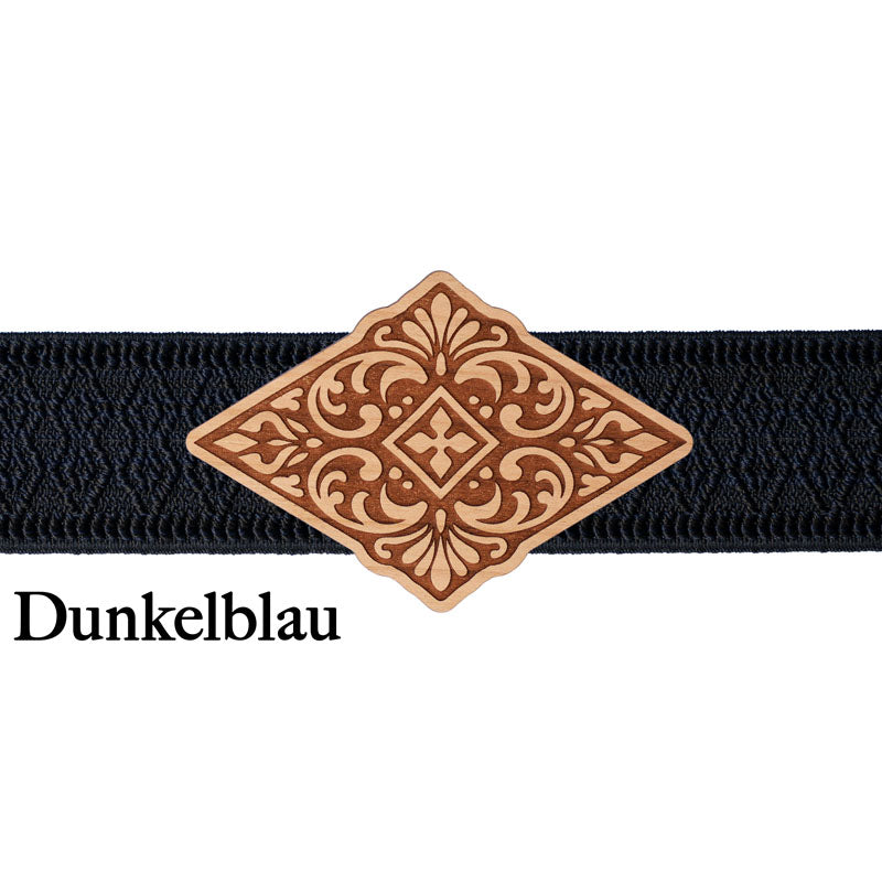 Trachtenschließe Holz mit dunkelblauem Band