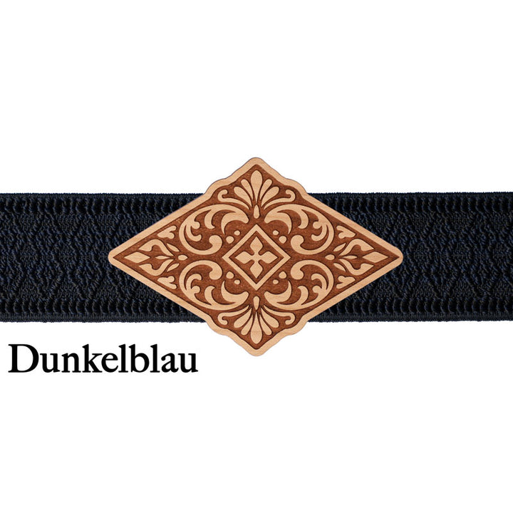 Trachtenschließe Holz mit dunkelblauem Band