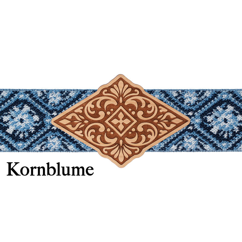 Trachten Schließe Holz mit blau gemustertem Band