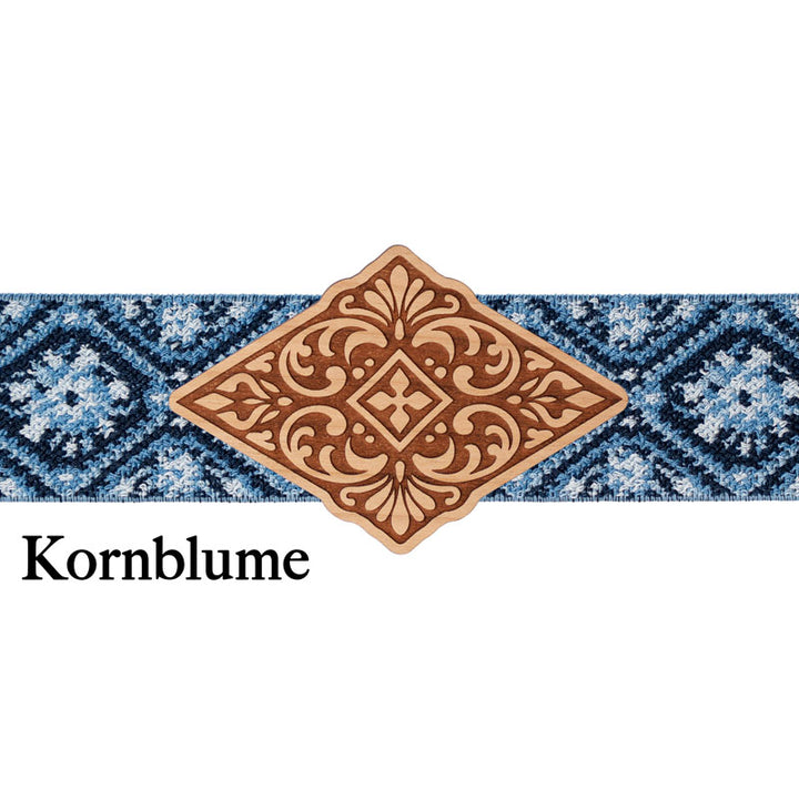 Trachten Schließe Holz mit blau gemustertem Band