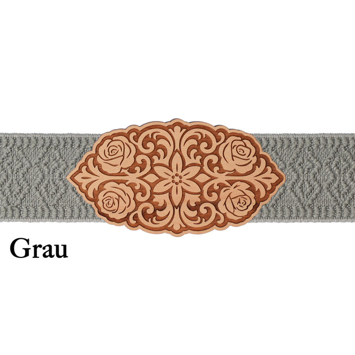 Dirndlschürze Schließe aus Holz mit grauem Band und schlichter hochwertiger Optik