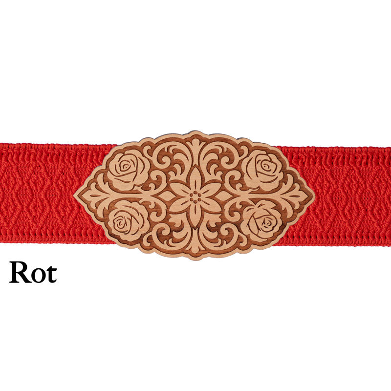 Dirndl Schnalle aus Holz mit rotem Band