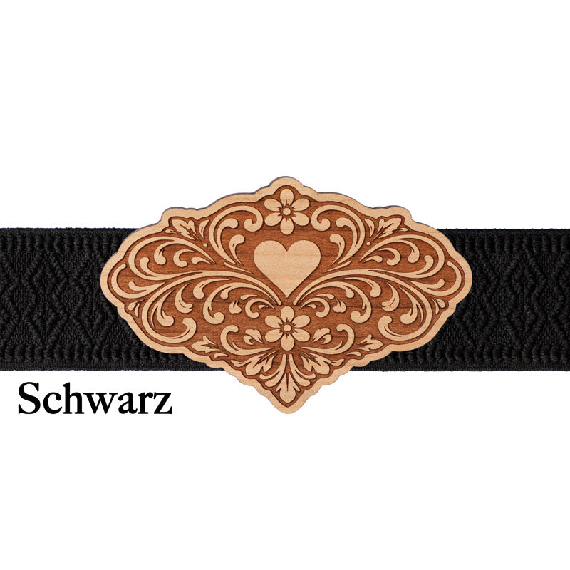 Dirndlschließe Holz mit schwarzem Band