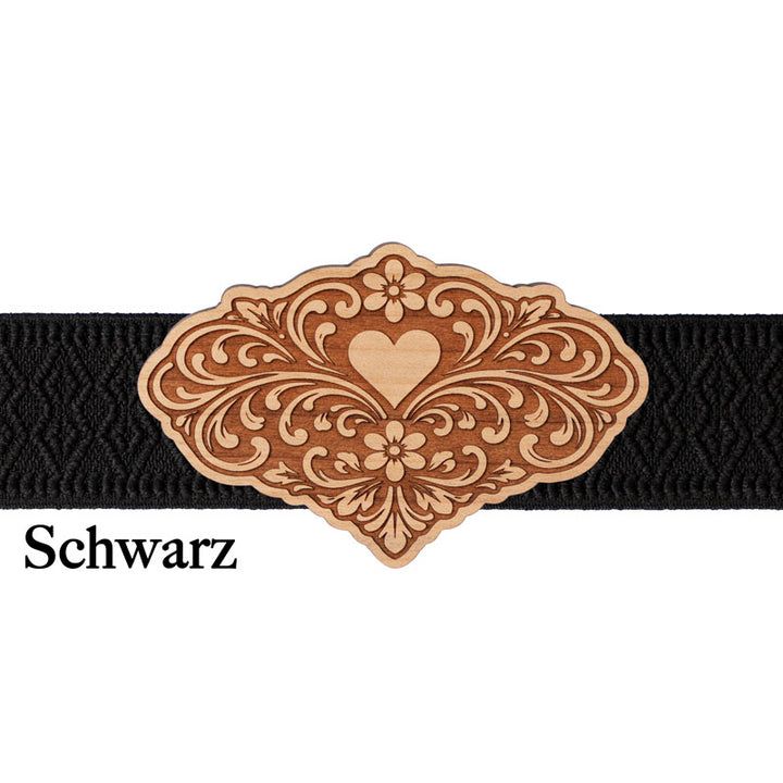 Dirndlschließe Holz mit schwarzem Band