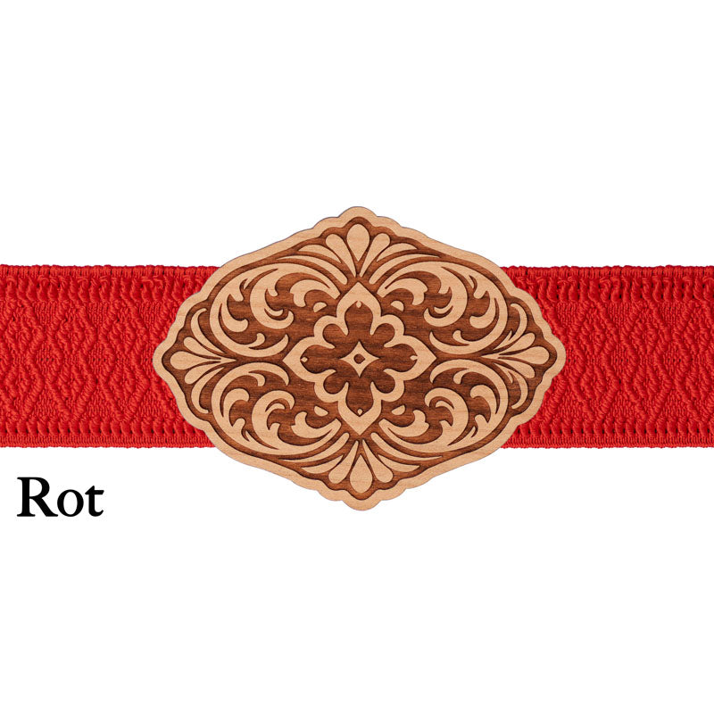Schürzenschließe aus Holz mit rotem Band