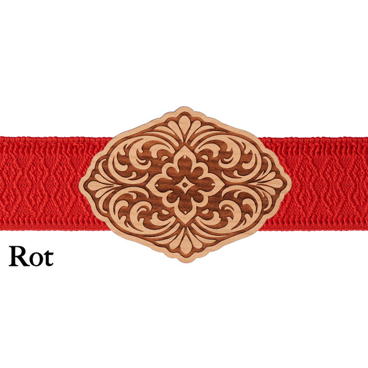 Schürzenschließe aus Holz mit rotem Band