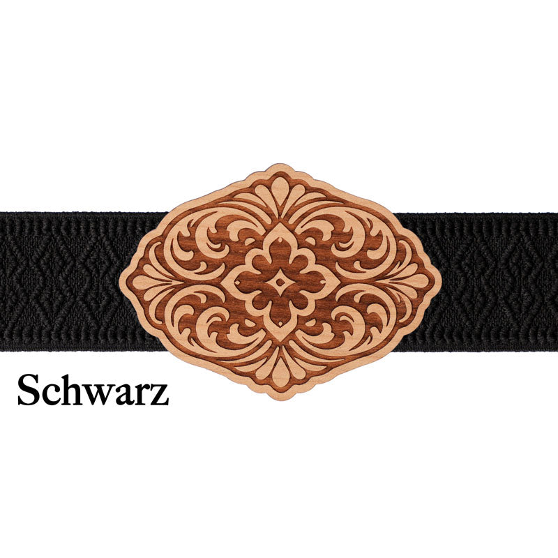 Schürzenschließe aus Holz mit schwarzem Band