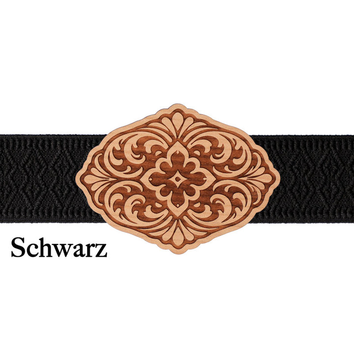 Schürzenschließe aus Holz mit schwarzem Band
