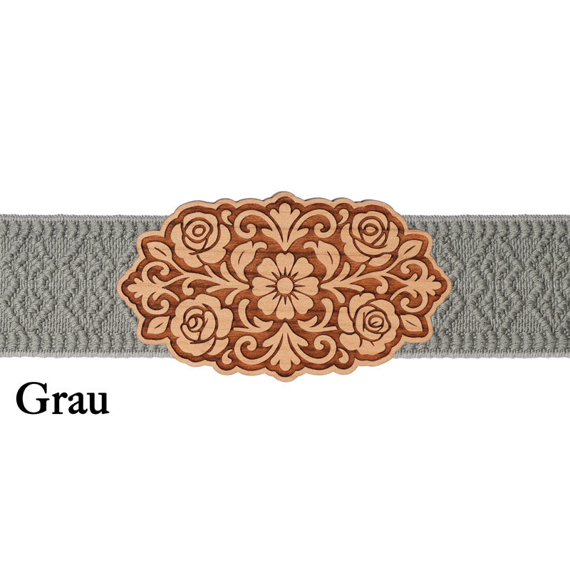 Dirndlschürze Schließe aus Holz mit grauem Band
