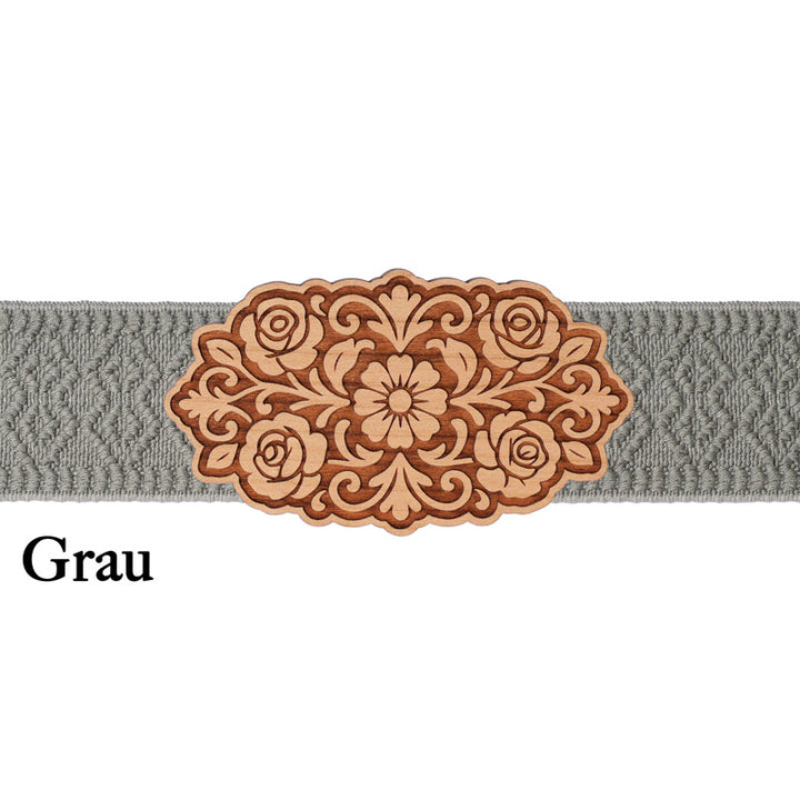 Dirndlschürze Schließe aus Holz mit grauem Band
