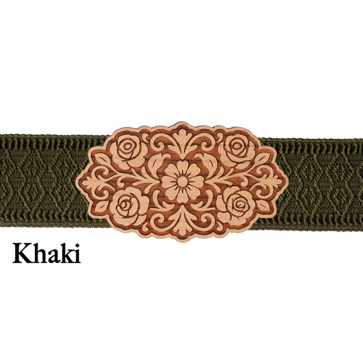Dirndl Schnalle Holz mit khakifarbenem Band