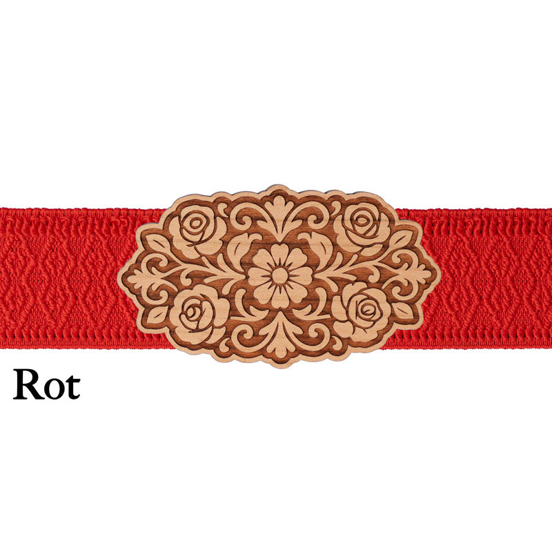Dirndl Schnalle Holz mit rotem Band