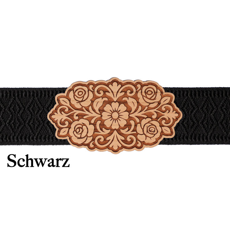 Dirndlschließe mit schwarzem Band aus Holz