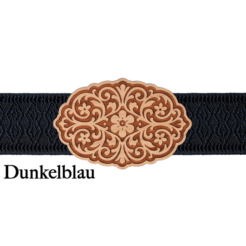 Trachtenschließe mit dunkelblauem Band aus Holz
