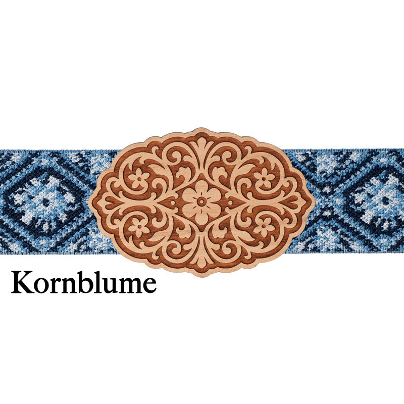 Trachten Schließe Holz mit blau gemustertem Band