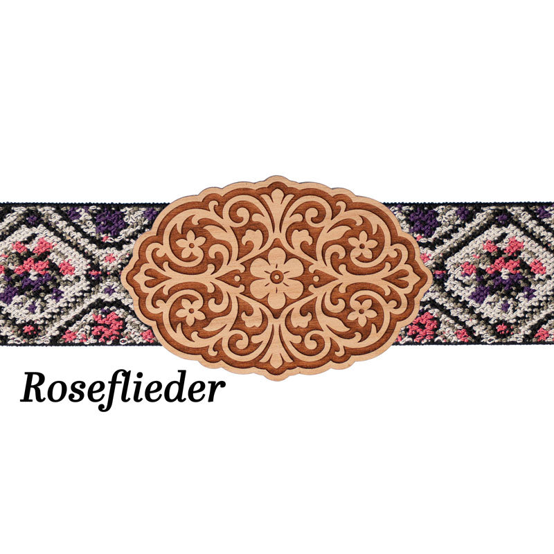 Schürzenschließe Holz mit floralem Band Rosé Lila