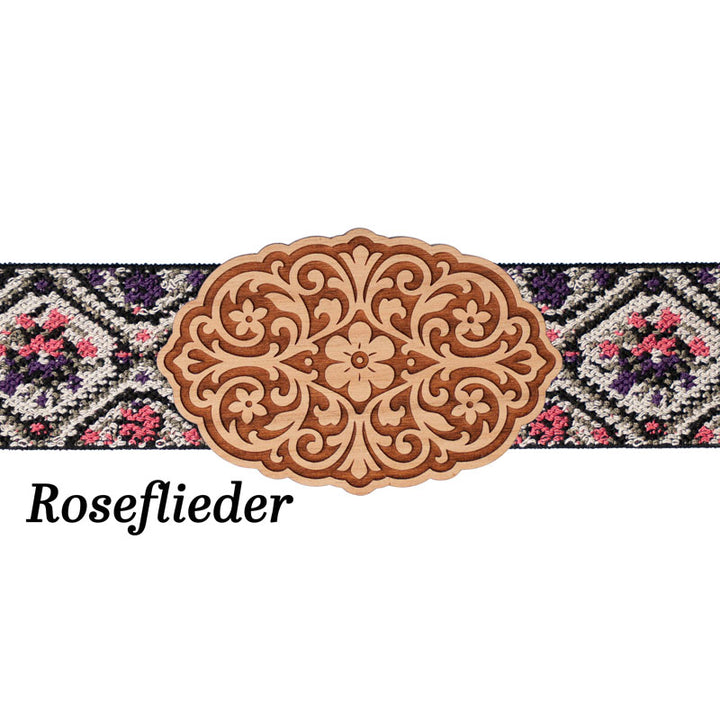Schürzenschließe Holz mit floralem Band Rosé Lila