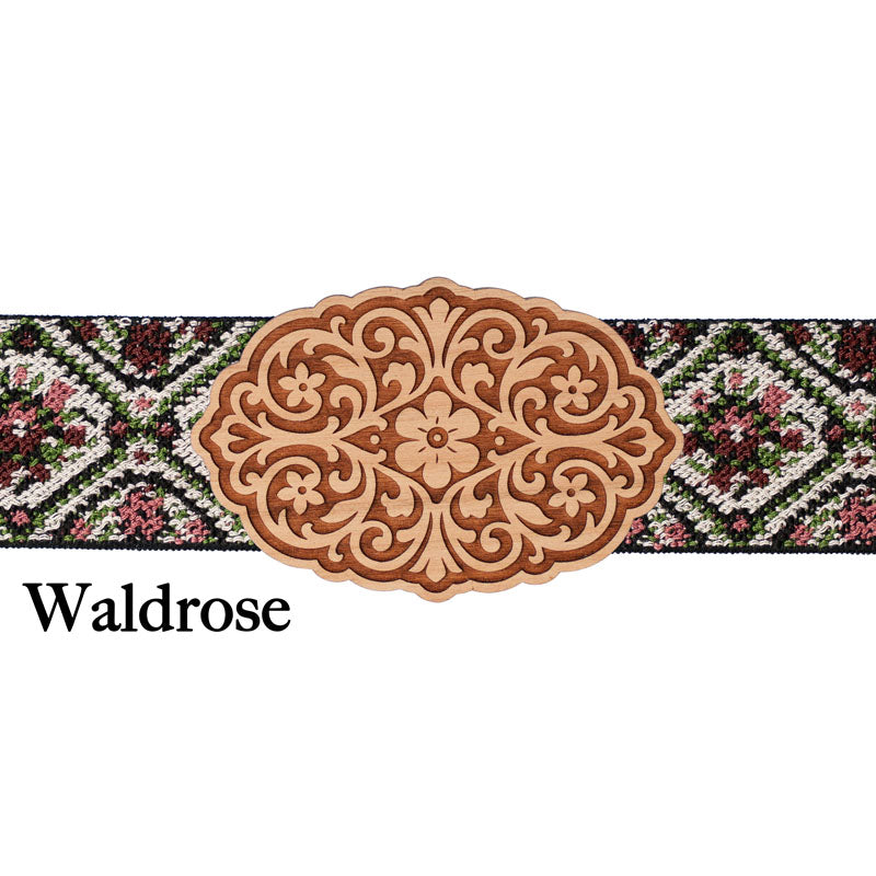 Schürzenschließe Holz mit floral gemustertem Band