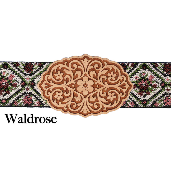 Schürzenschließe Holz mit floral gemustertem Band