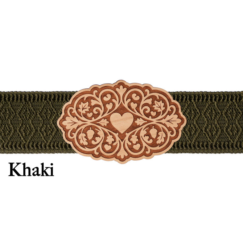 Dirndl Schnalle aus KirschHolz mit khakifarbenem Band