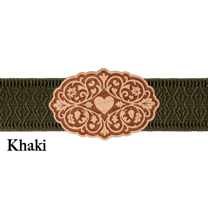 Dirndl Schnalle aus KirschHolz mit khakifarbenem Band