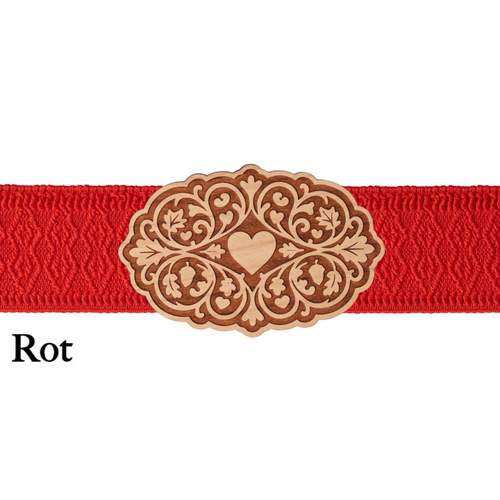 Trachtenschließe aus Holz mit rotem Band