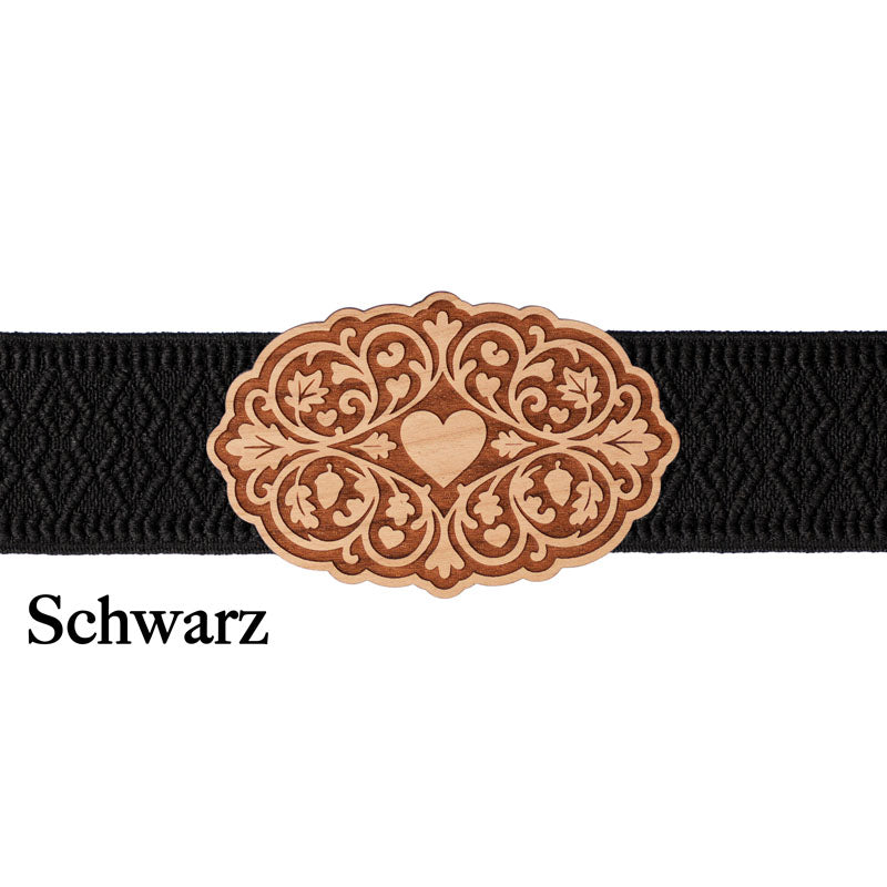 Schürzenschließe Holz mit schwarzem Band