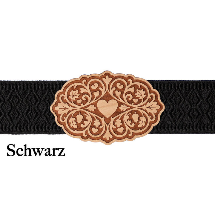 Schürzenschließe Holz mit schwarzem Band