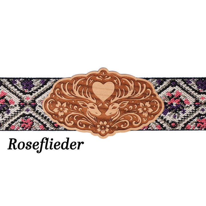Dirndlschließe mit floralem Musterband in Rosé und Lila