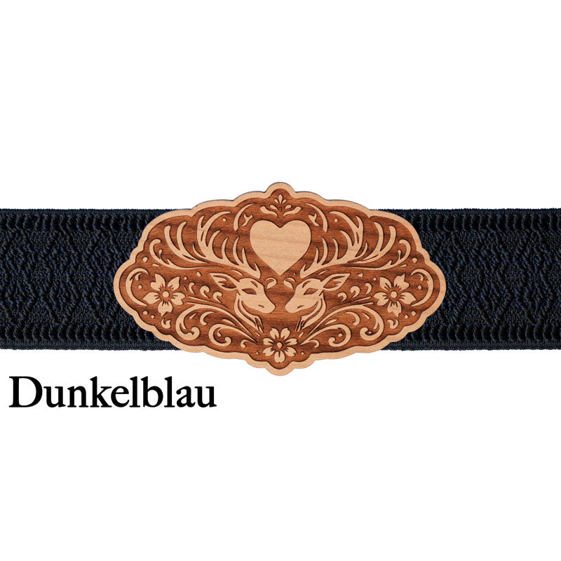 Schürzenschließe Hirschmotiv mit dunkelblauem Band