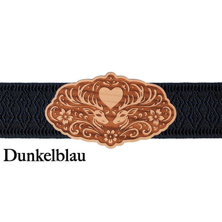Schürzenschließe Hirschmotiv mit dunkelblauem Band