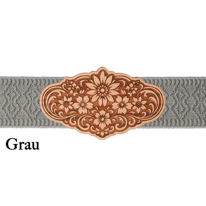 Dirndlschürze Schließe Holz mit grauem Band und schlichter Eleganz