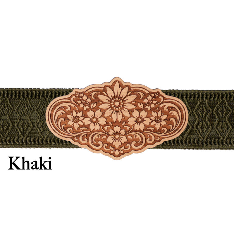 Dirndl Schnalle mit khakifarbenem Band und natürlicher Optik