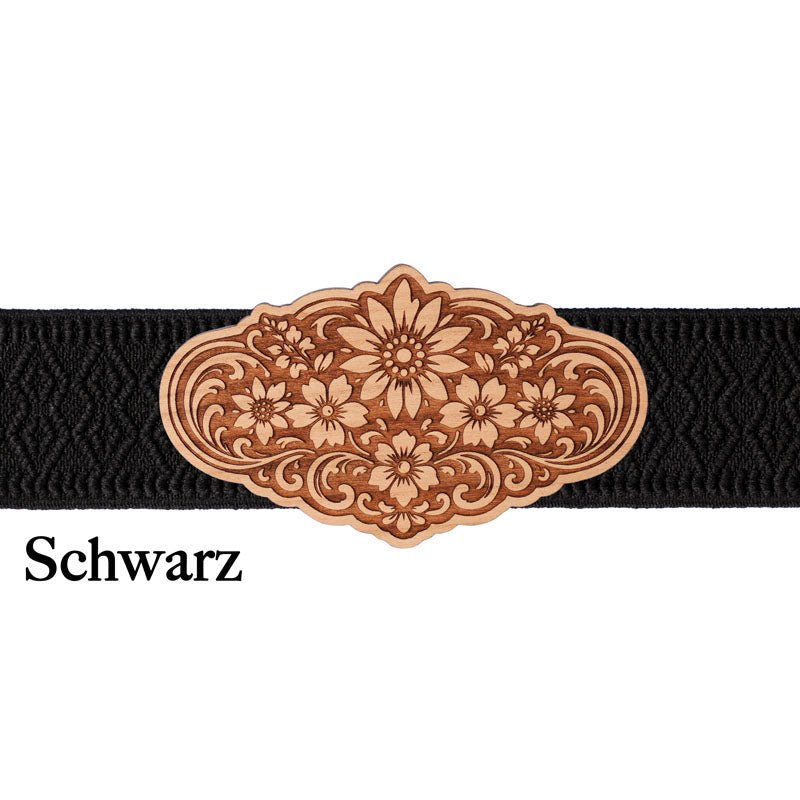 Dirndlschließe Holz mit schwarzem Band und minimalistischem Design