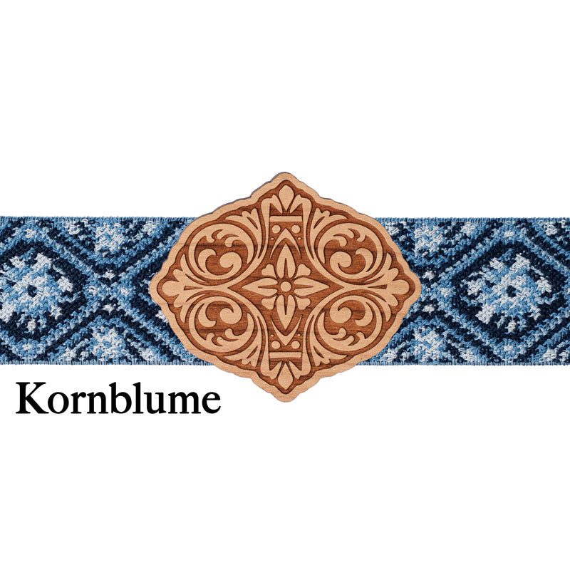 Trachten Schließe Holz mit blau gemustertem Band