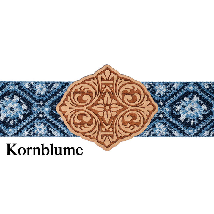 Trachten Schließe Holz mit blau gemustertem Band