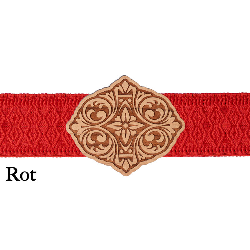 Dirndl Schnalle Holz mit rotem Band und klassischem Design maschd