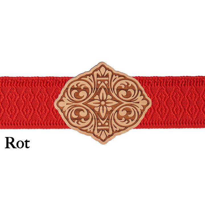 Dirndl Schnalle Holz mit rotem Band und klassischem Design maschd