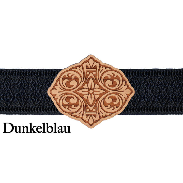 Trachtenschließe Holz mit dunkelblauem Band und eleganter Form