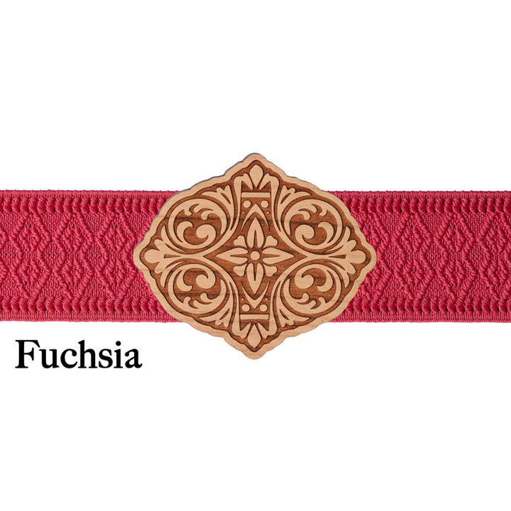 Schließe für Dirndlschürze mit pinkem Band und modernem Design