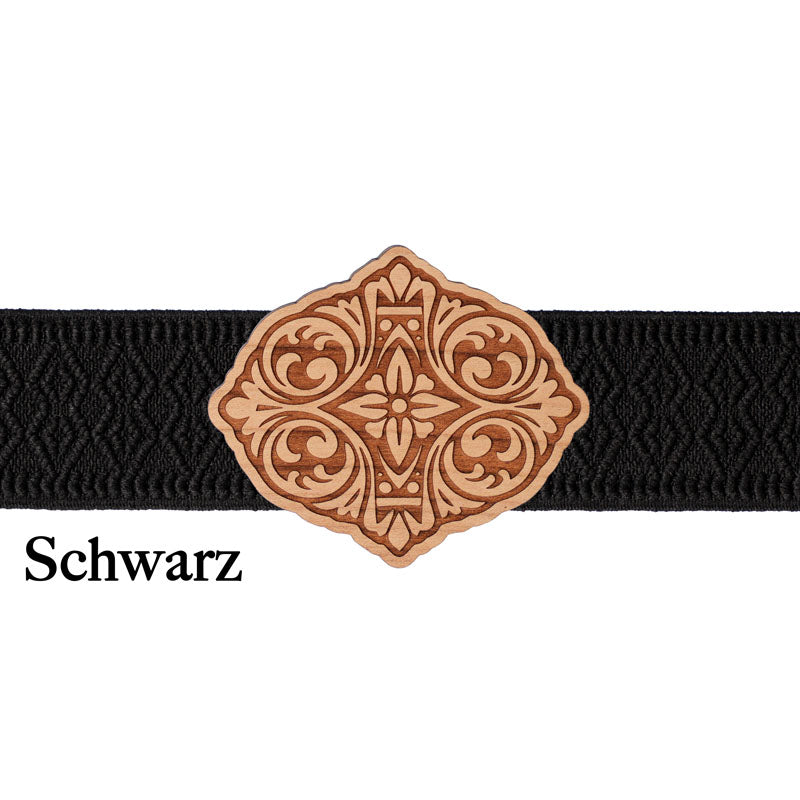 Dirndlschließe Holz mit schwarzem Band und schlichtem Stil
