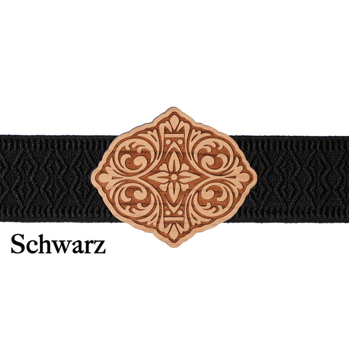 Dirndlschließe Holz mit schwarzem Band und schlichtem Stil